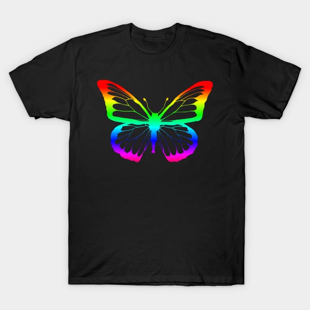 Rainbow Outline Butterfly T-Shirt by Art by Deborah Camp